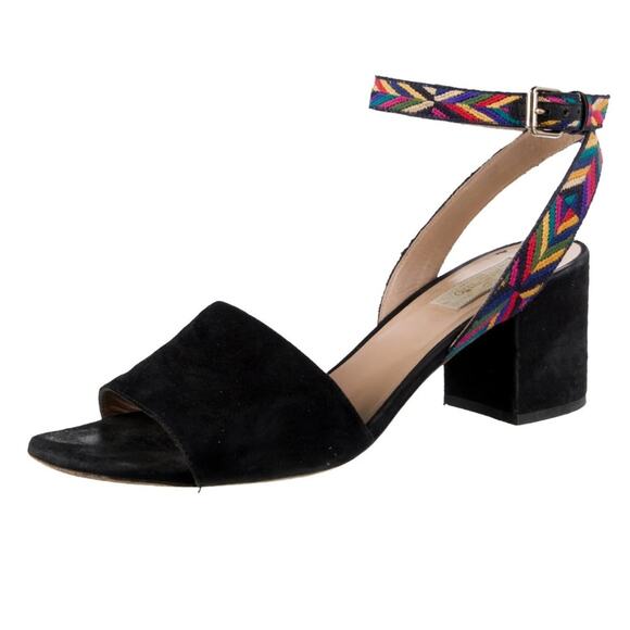 Valentino Garavani 36 Native Couture 1975-embroidered Suede Colorful Black Heels